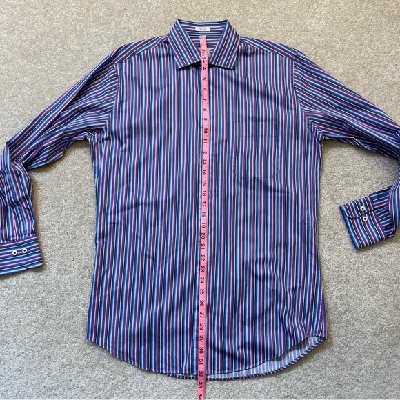 Peter Millar Button Shirt Mens Medium Blue Pink Stripes Business Career Casual - Picture 9 of 11